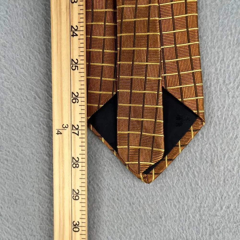 Brooks Brothers Silk Makers Necktie Gold Check Made In USA Tie